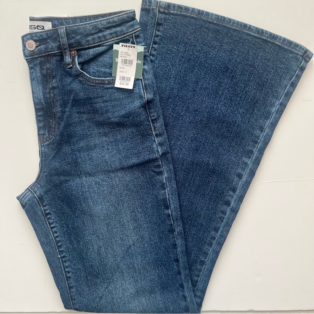 tilly’s dark blue high rise flare jeans